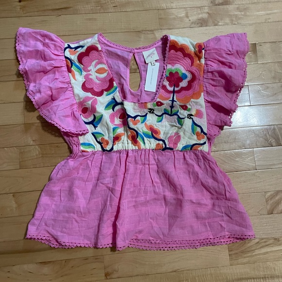 NEW Plenty by Tracy Reese Pink Babydoll Embroidered Blouse - Picture 3 of 14